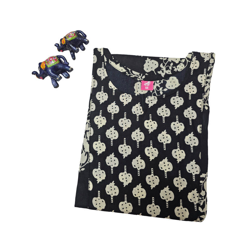 Women Kurti | Straight cut | Black with foral print