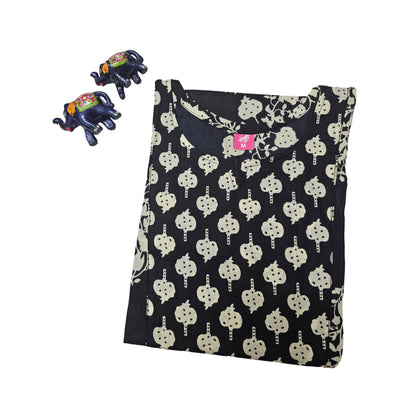 Women Kurti | Straight cut | Black with foral print