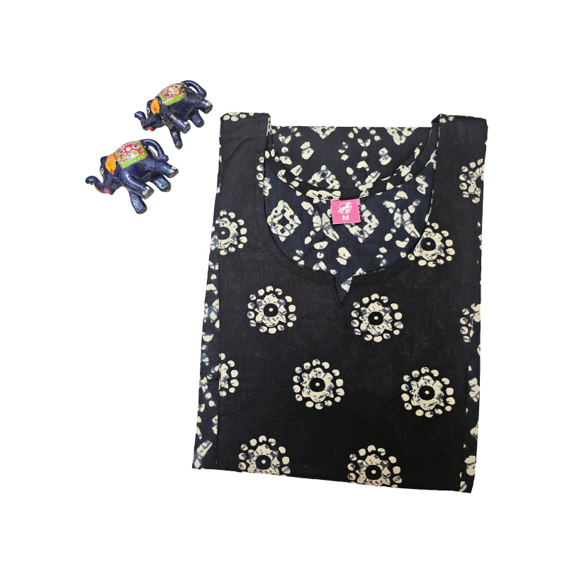 Women Kurti | Straight cut | Black with Rangoli print