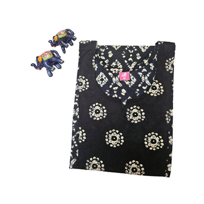 Women Kurti | Straight cut | Black with Rangoli print