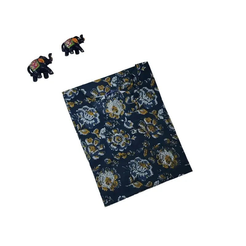 Women Kurti | Straight cut | Navy blue curvy V cut with triangle pattern on one side of neck