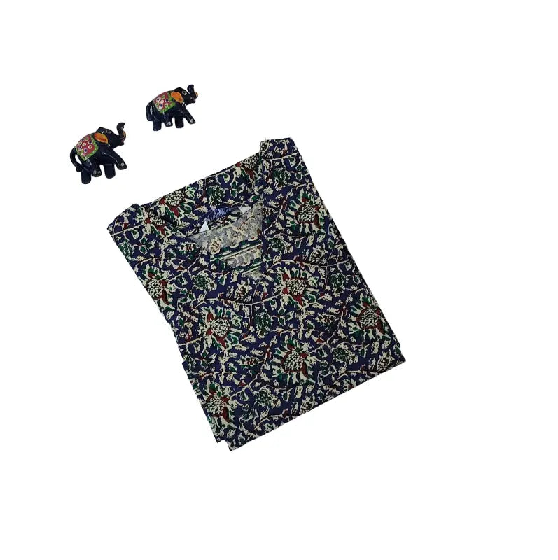 Women Kurti | Straight cut |Royal blue base with multi color leaves/florals