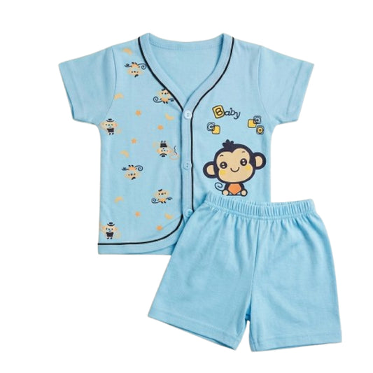 Baby Boy Set | Blue baby front open shorts set