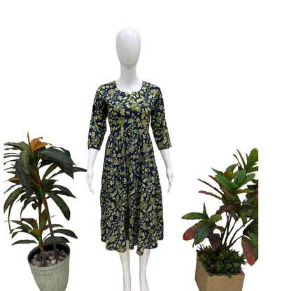 Women frock| Anarkali cut| Peacock blue Kalamkaari floral Anarkali