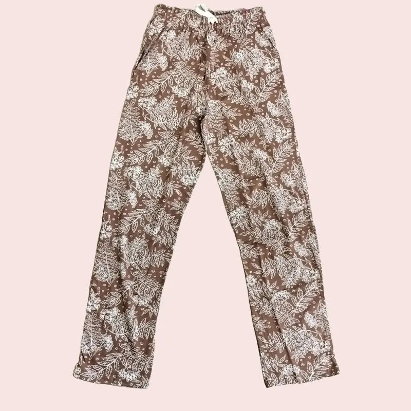 Women Pyjama Pant | Leaf outlines in brown| WPYJAMA
