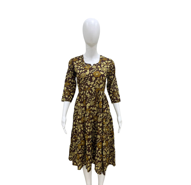 Women frock| Anarkali cut| Brown Kalamkaari floral Anarkali