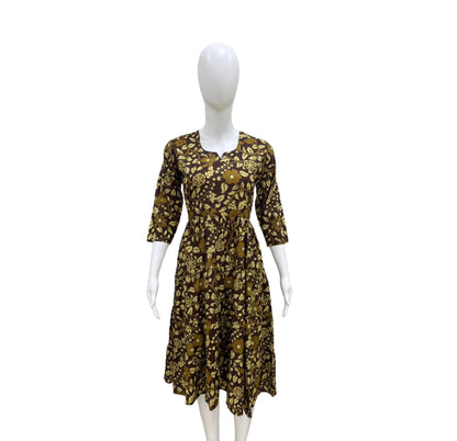 Women frock| Anarkali cut| Brown Kalamkaari floral Anarkali