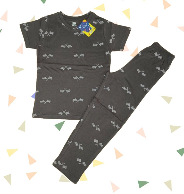 Boy Pant Set |  Dark grey with flag