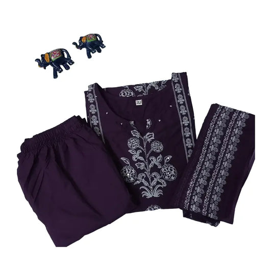 Women kurti with pant and dupatta | Purplish wine color 3 piece sets