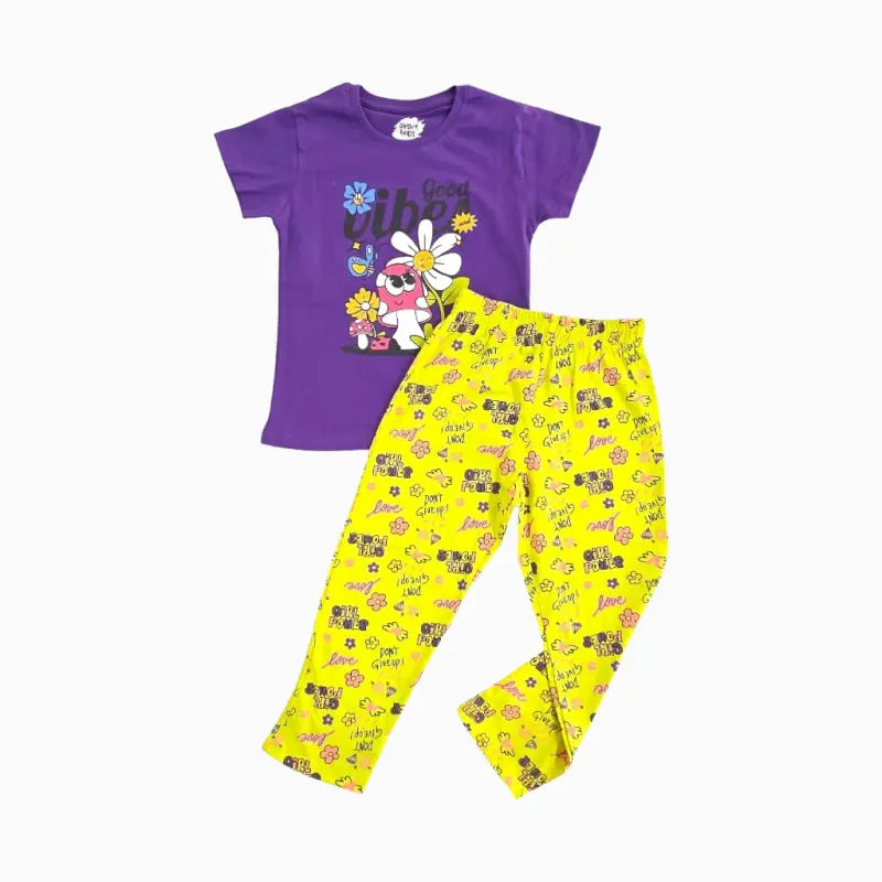 Girls Premium Pant Set | Good vibes print
