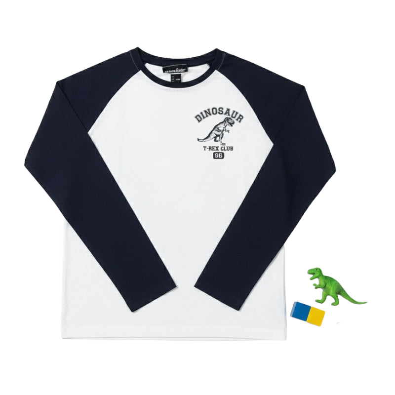 Boys Premium full sleeve T- shirt | Dinosaur with navy sleeves