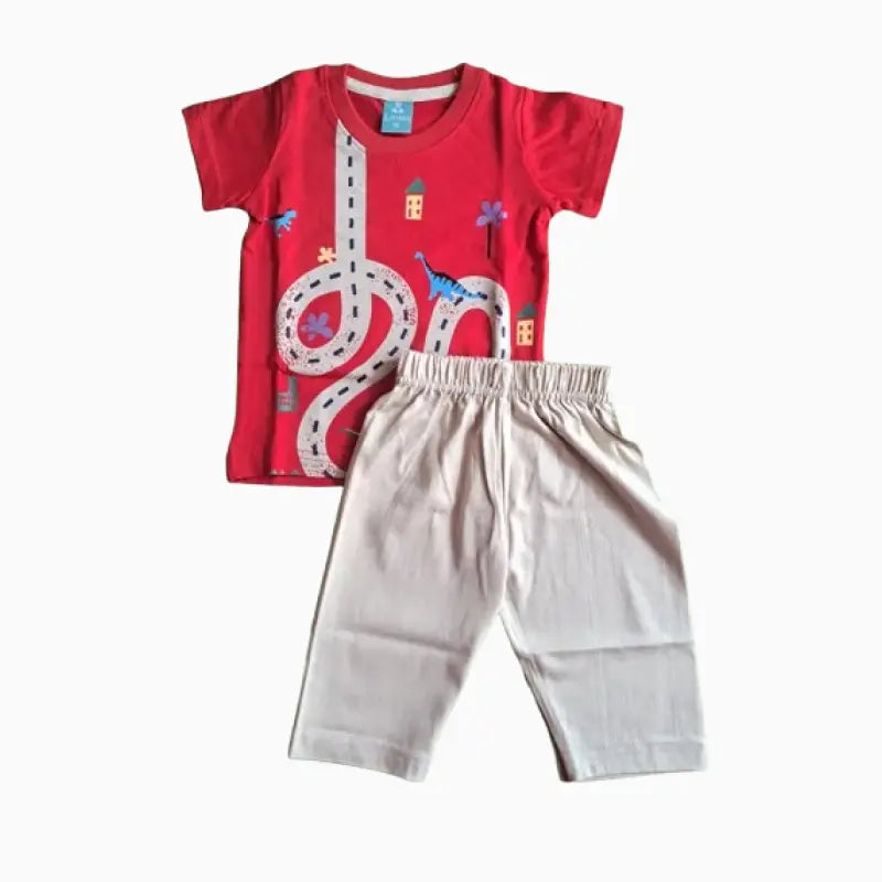 Kids Capri set| Red Dino Map