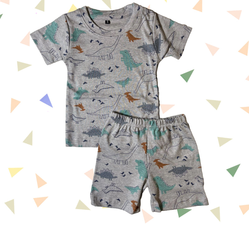 T-shirt with shorts co-ord sets| Interlock Fabric | COORDSET|  Dino in grey print