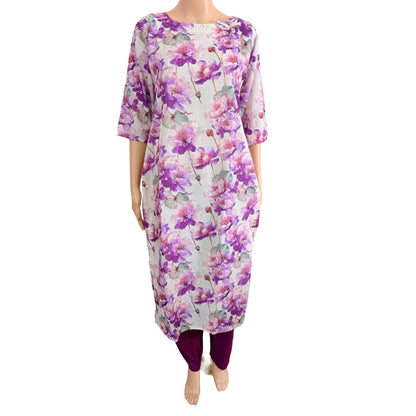 Women kurti with pant | Linen Cotton with lining | Purple florals