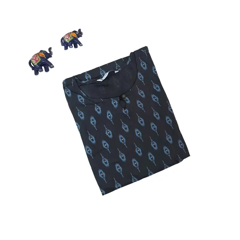 Women Kurti | Straight cut | Dark grey with bluish bhutta