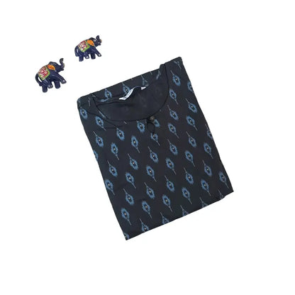 Women Kurti | Straight cut | Dark grey with bluish bhutta