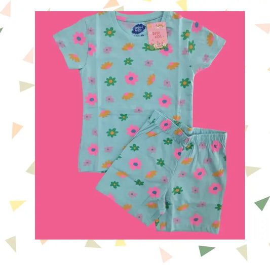 Girls Shorts Set | Flowers in blue