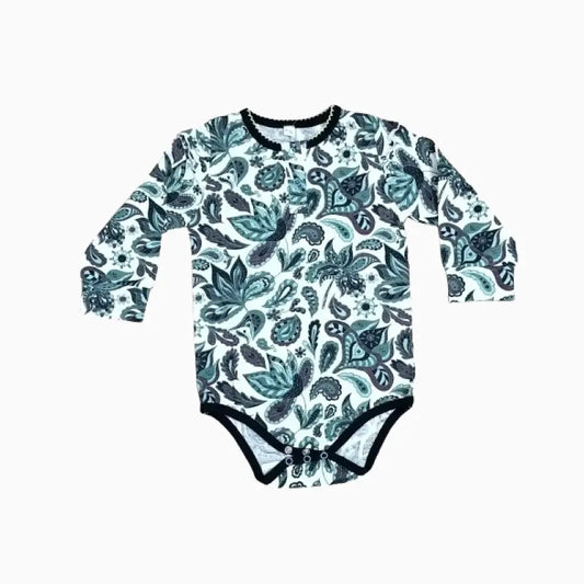 Baby Romper | Girl Baby |  All over print with navy blue piping