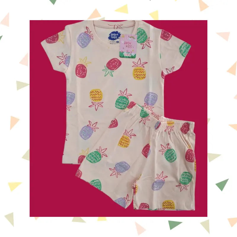 Girls Shorts Set | Fruits in peach