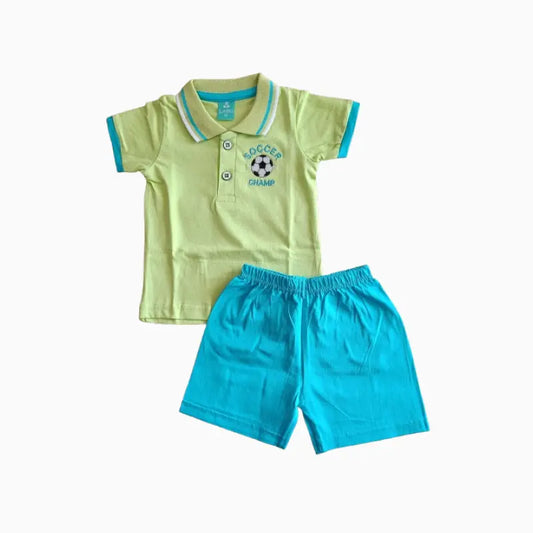 Kids collar T-shirt with shorts sets | Green Soccer Camp