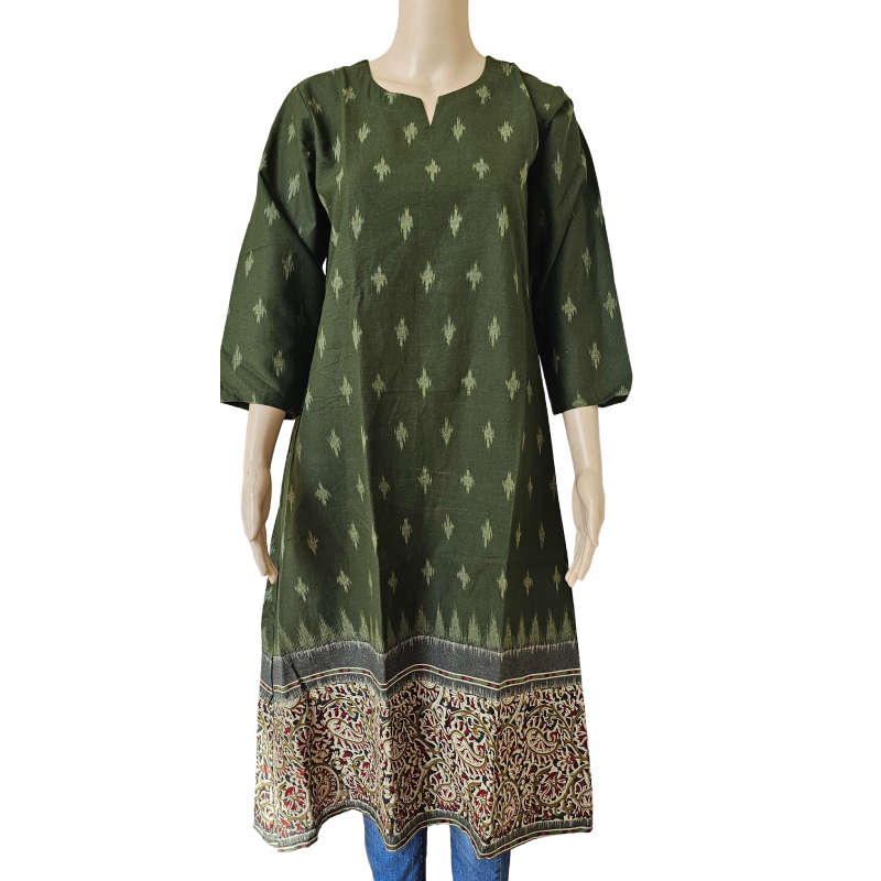 Ikkat with kalamkaari green