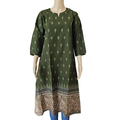 Ikkat with kalamkaari green