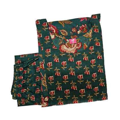 Women kurti with pant | Green with flower print