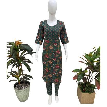 Women kurti with pant | Green with flower print