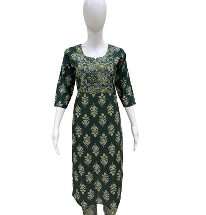 Women Kurti | Straight cut | Green with Floral print