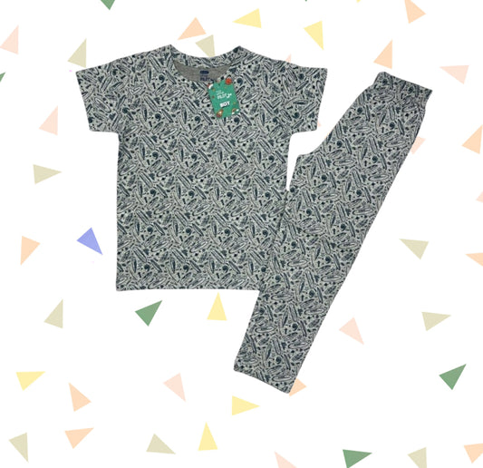 Boy Pant Set | Blue outlines of sea in Grey