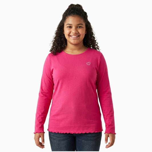 Girls Premium Full sleeve T-shirt | Plain dark pink with one small heart