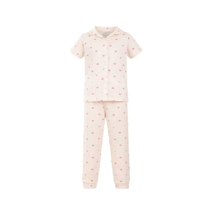 Kids Night Pant Set  | GCNS | Cream with pink heart print