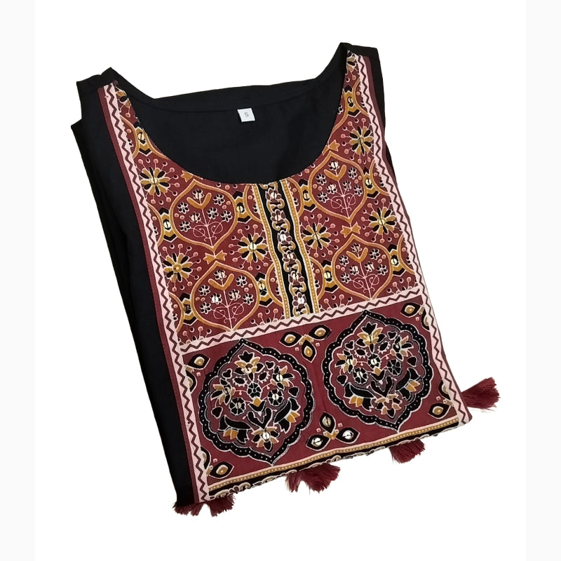 Women Kurti | Black with Kalamkari print in yoke | Only Kurti