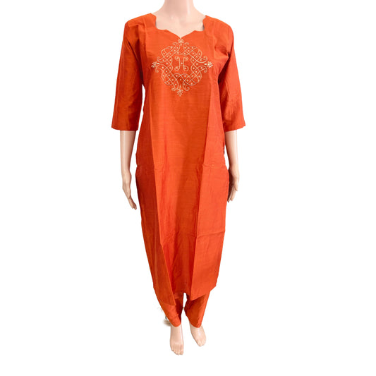 Women kurti with pant |Orange rawsilkset |B4020