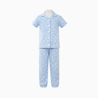 Kids Night Pant Set  | GCNS | Light sky blue with flowers print