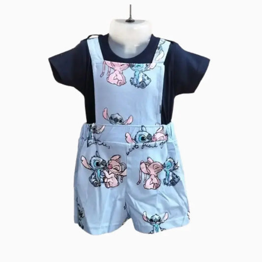 Girls hosiery Cotton Dungaree set | Dark Navy stitch print