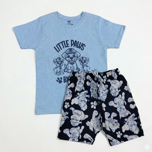 T-shirt with Shorts sets| BSET | Light blue little paws