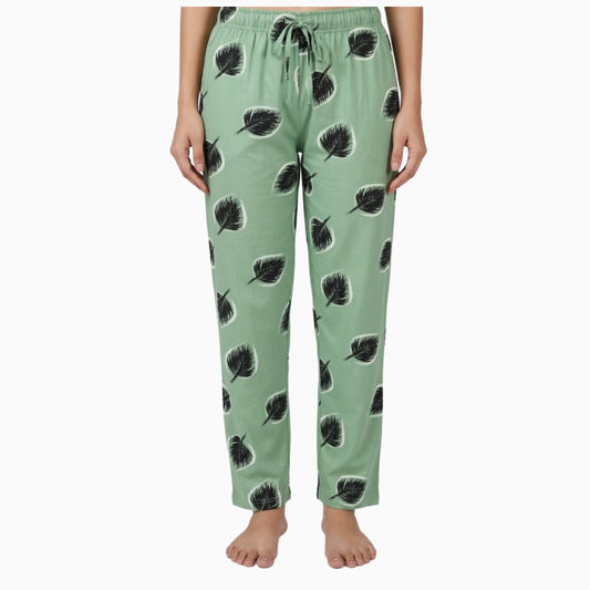 Women Pyjama Pant | Light green with black leaf print |CL05