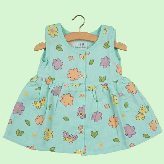 Muslin Frocks | Light green with small flower