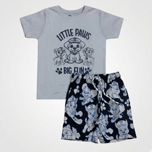 T-shirt with Shorts sets| BSET | Light grey little paws