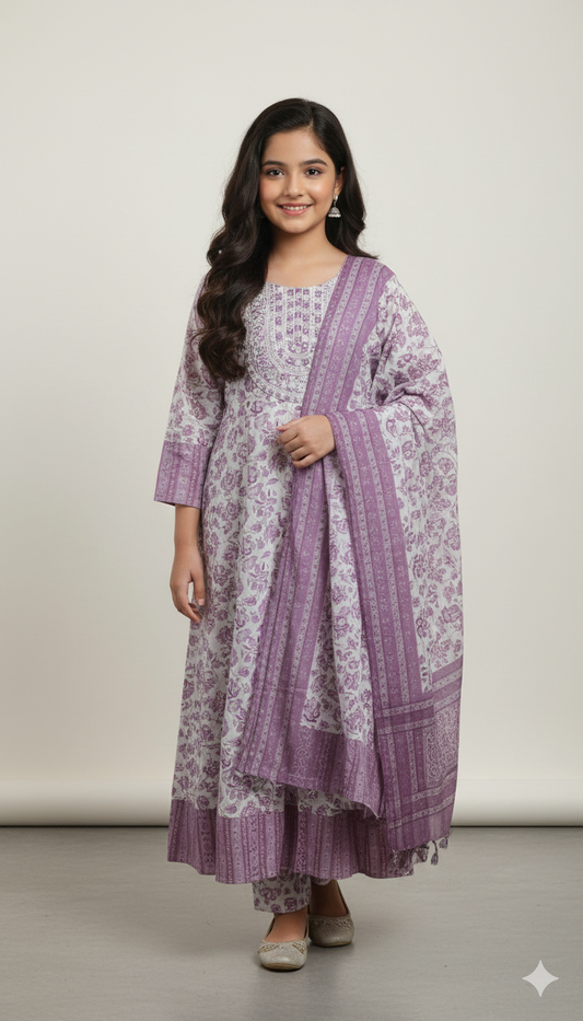 Women Anarkali | Light Lilac anarkali with dupatta