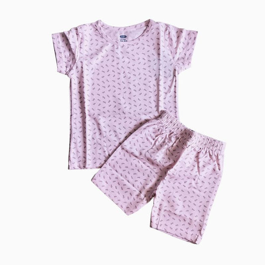 Girls Shorts Set | Light pinkish with min feather print