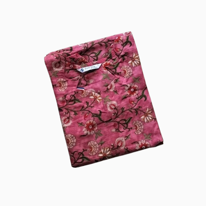 Women Kurti | Straight cut | Light pink with bunch of flowers