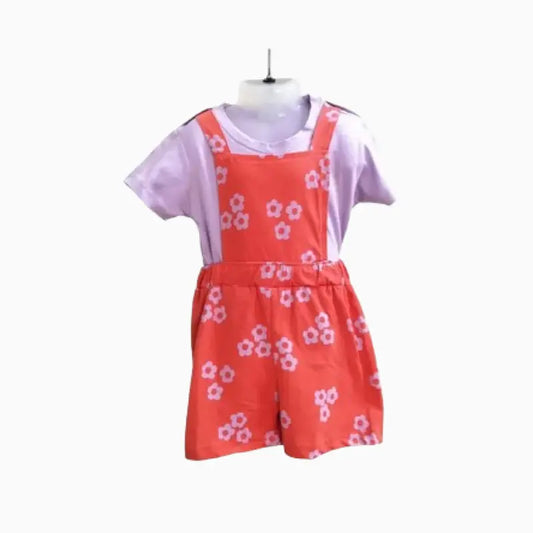 Girls hosiery Cotton Dungaree set | Light purple flower print
