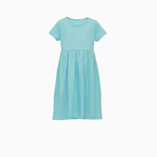 Cotton Frocks  | Sky blue with sliver mini dots print