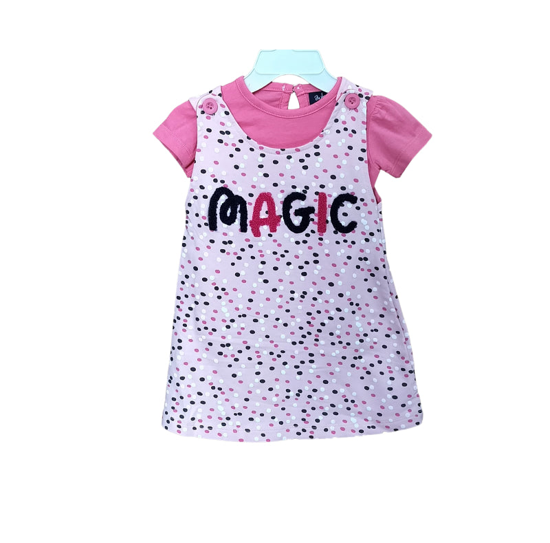 Girls hosiery Cotton Dungaree frock | Magic | Baby pink