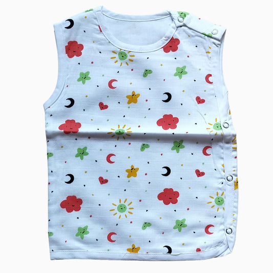 Premium Muslin Side-Snap Book Jabla | Moon and sky print
