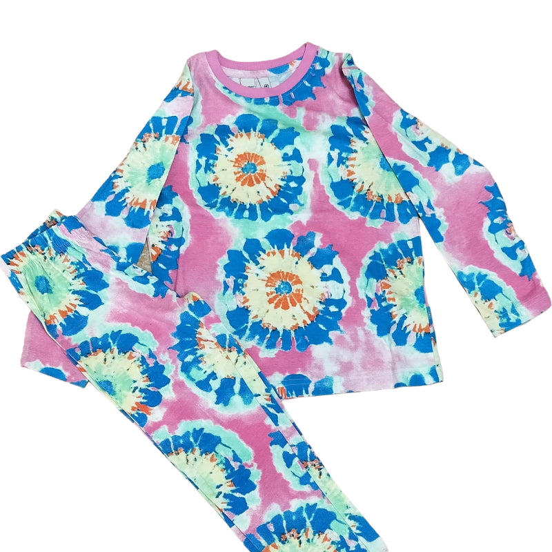 Premium Girls full pant Set | Pink green tiedyed pattern