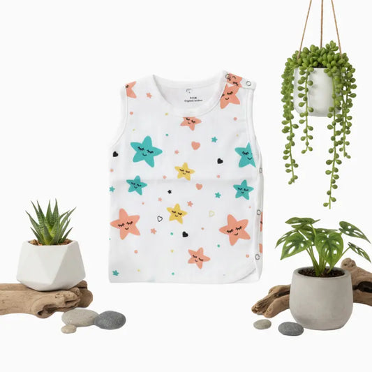 Premium Muslin Side-Snap Book Jabla | Multicolor stars print