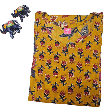 Women Kurti | Straight cut | Mustrad Yellow with floral print
